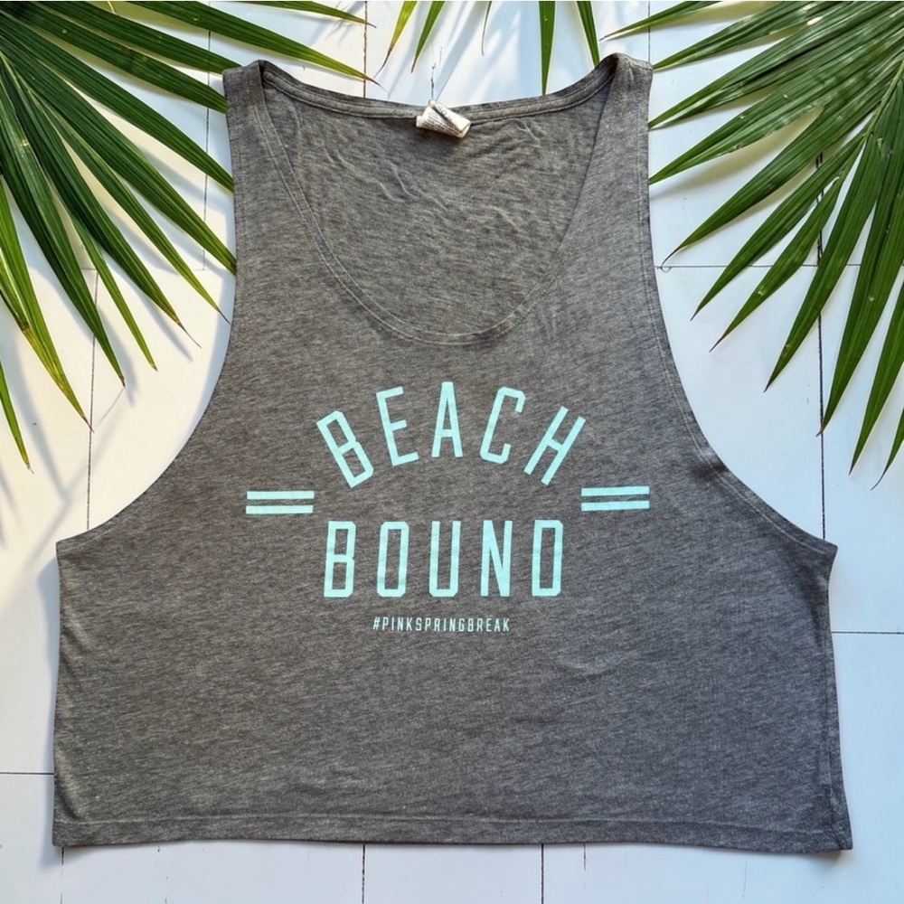 Victoria’s Secret PINK Beach Bound Tank Top Gray Graphic Crop Tank Size Large